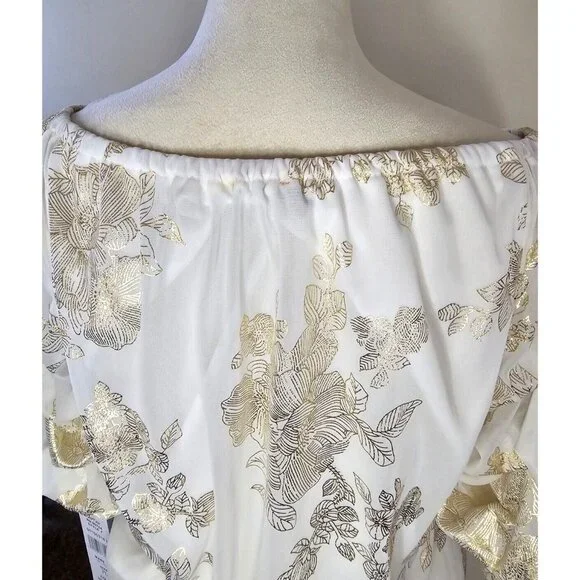 MSK Metallic Lantern-Sleeve Off-The-Shoulder Top Size PL Blouse Fancy Wedding - Picture 6 of 10